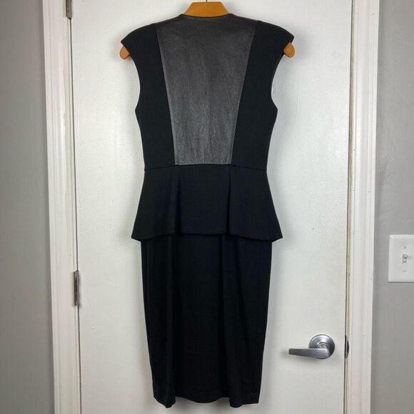 Ted Baker Rieta Black Leather Peplum Cap Sleeves Midi Dress Padded Shoulder US 4 - Picture 3 of 7